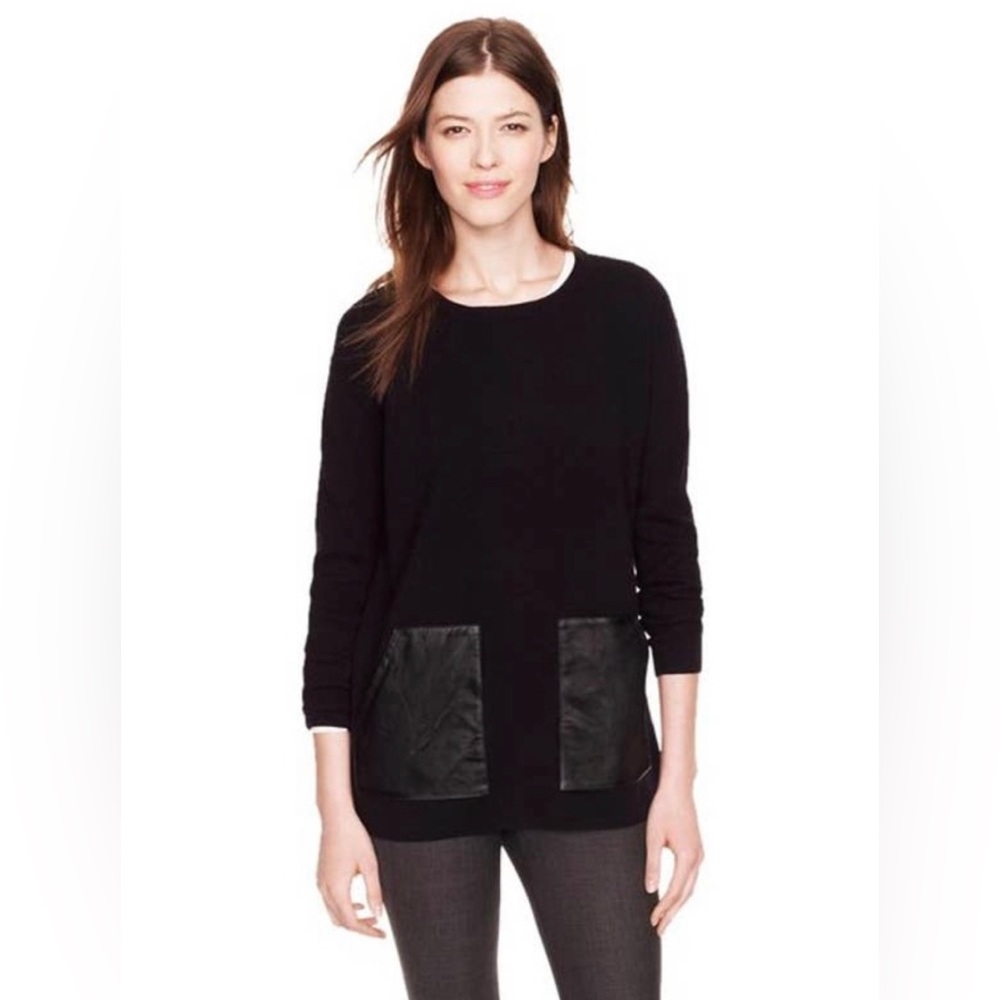 J. Crew Merino Wool Leather Pocket Black Tunic Sweater